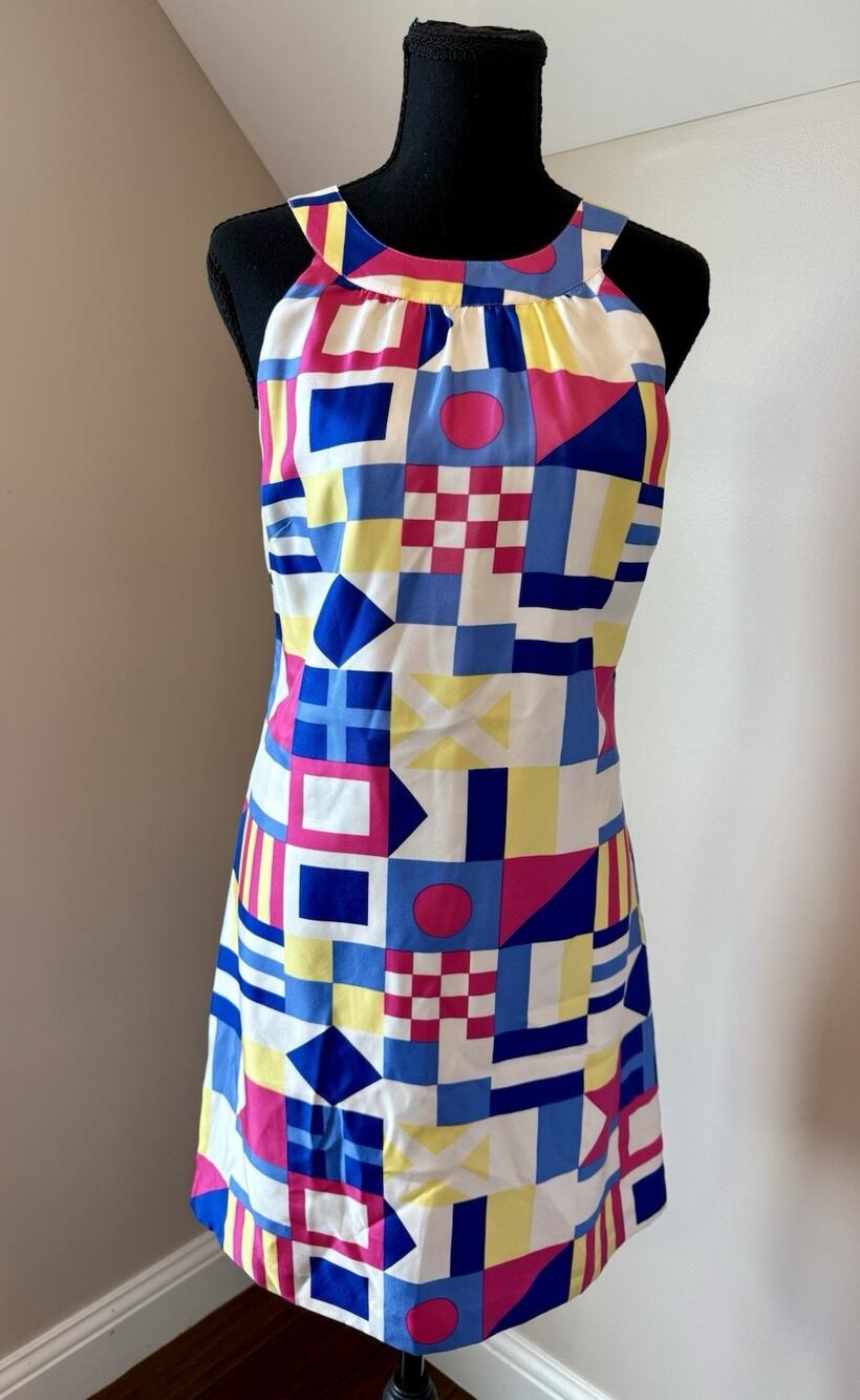 Vineyard Vines Silk Dress Pink, Blue, Yellow, Nautical Dress Size 0
